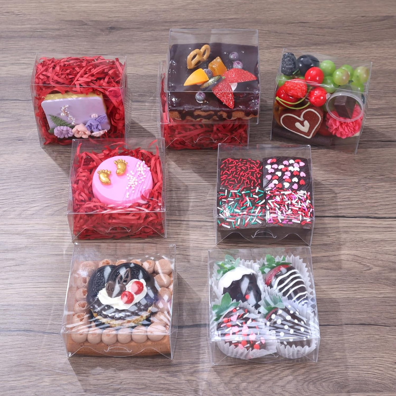 50pcs 4x4x2 Inch Plastic Clear Pastry Boxes - Cookies, Doughnuts, Soap, Truffle, gallery