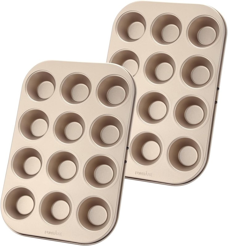 2-Pack Mini Muffin Pan — 12-Cup Non-Stick Golden Carbon Steel Mini Cupcake