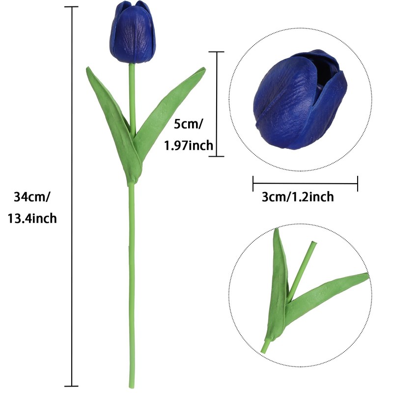 Ipopu 24 Pcs Navy Blue Flowers Tulips Artificial Flowers Real Touch Blue Tulips gallery