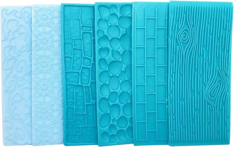 6 Pack Fondant Impression Mat Set Cake Decor Mold Set-Embossed Tree Bark/Flower/