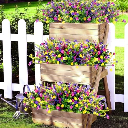 Artificial Flowers for Outdoors, Faux Flowers, UV 12 Bundles Multi Color gallery