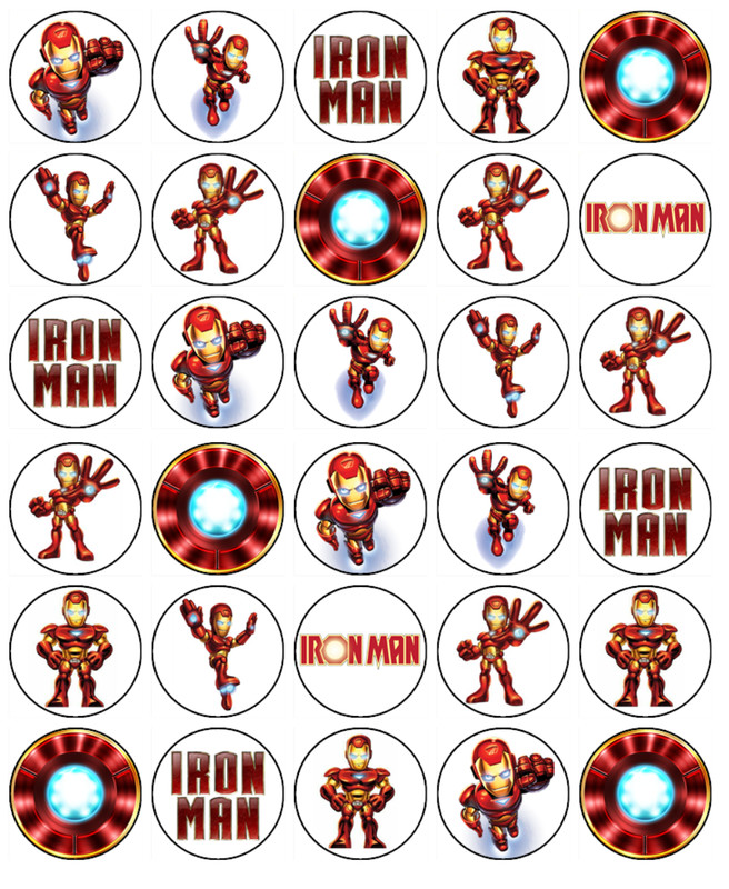 Ironman Edible Cupcake Toppers Wafer Avengers Cake Decorations (2 Sizes)