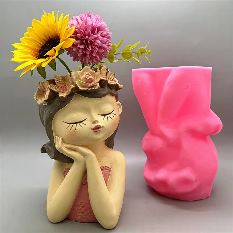 DIY silicone mold 3D cute girl flower pot resin gypsum concrete crystal drip glu gallery