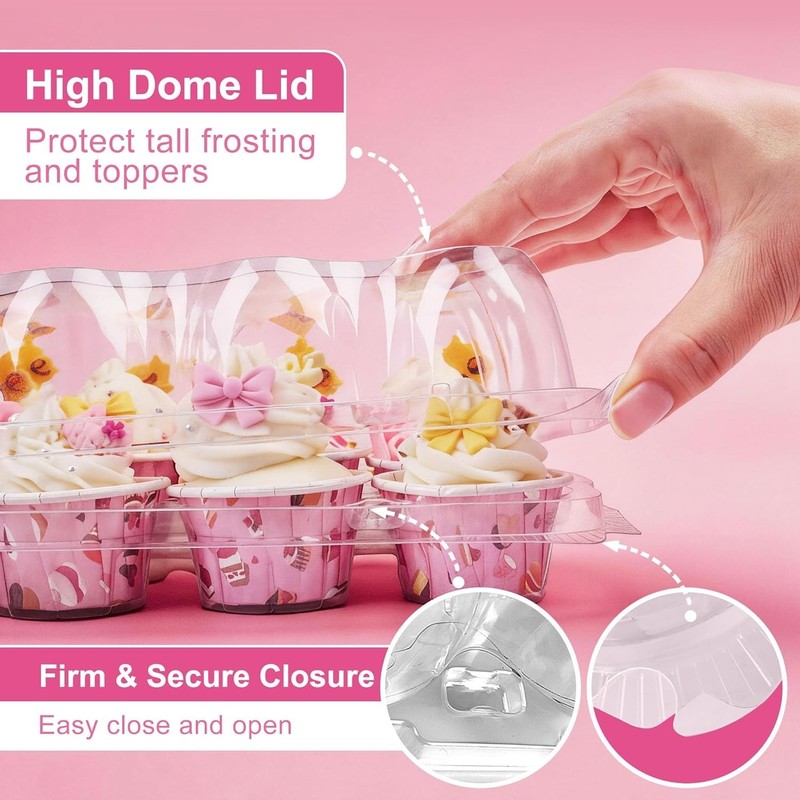 24 Count x 12 Sets Mini Cupcake Containers with 288 Liners, Plastic Cupcake B... gallery