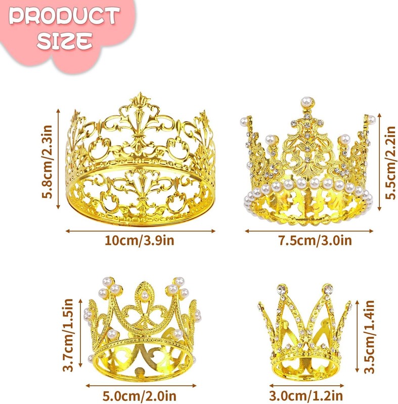 4 PCS Crown Cake Topper, Gold Mini Crown Flower Arrangements Bouquet, Crystal gallery