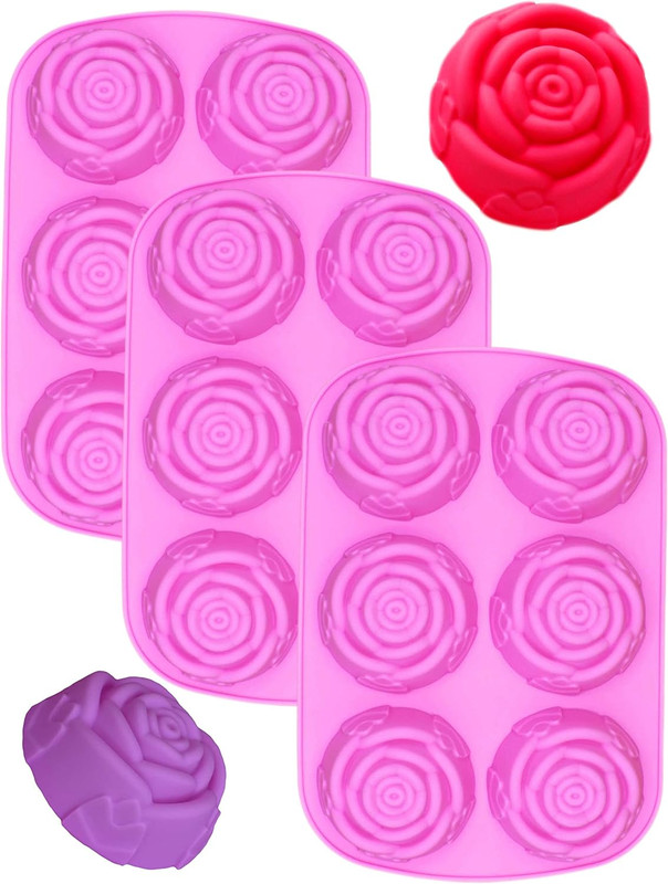 3 Pack of x Large Rose Flower Ice Cube Chocolate Soap Tray Mold Silicone Party m