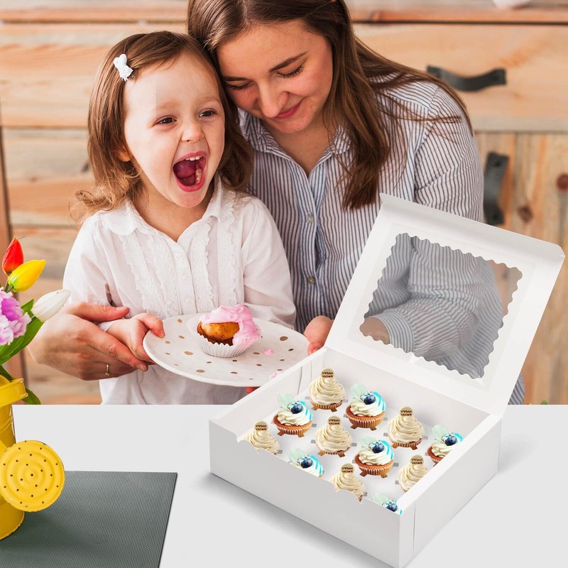 White Cupcake Boxes with Window and Insert 13x10x3.5" 12-Count 16 Sets gallery