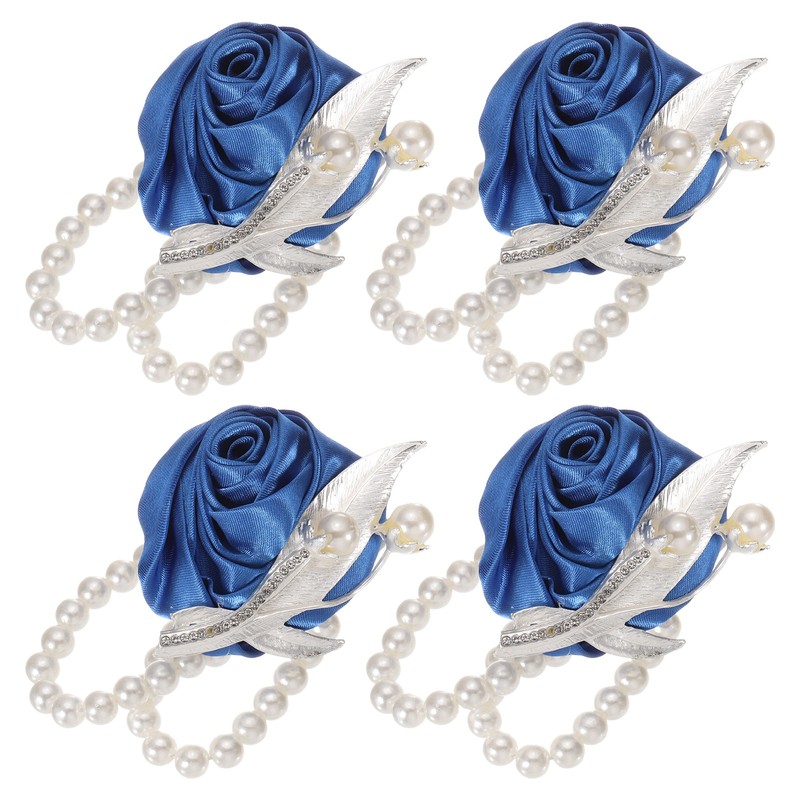 4Pcs Artificial Wrist Flower Bracelets, 2.4 x 2.8″ Blue