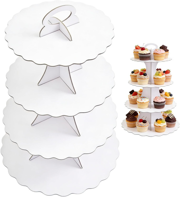 4-Tier Cupcake Stand White – Extra Large Cardboard Dessert Display Tower, Easy A