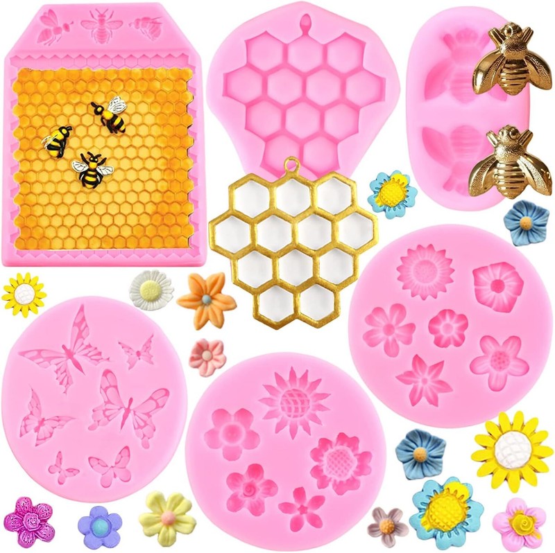 Bumble Bee Silicone Mold Honeycomb Bees Fondant Molds Butterfly Mold Daisy Flowe