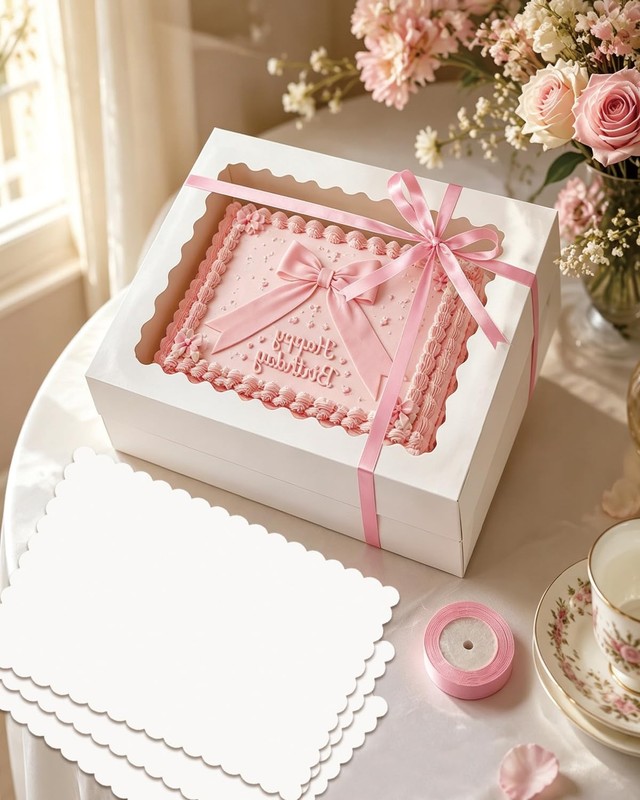 qiqee White Sheet Cake Box 6 Sets 14x10x4 gallery