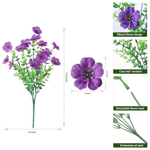 Artificial Flowers for Outdoor 24 Bundles Fake Mums with Eucalyptus Purple gallery