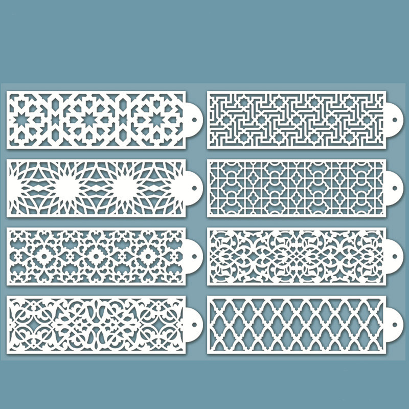8Pcs Cake Stencil Leaf Shape Decorating Lace Cake Boder Stencils Template Mold