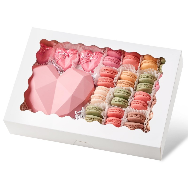 20 Pack Cookie Boxes, 14x10x2.5 Inch Large Bakery Boxes with Window, Auto-Pop…