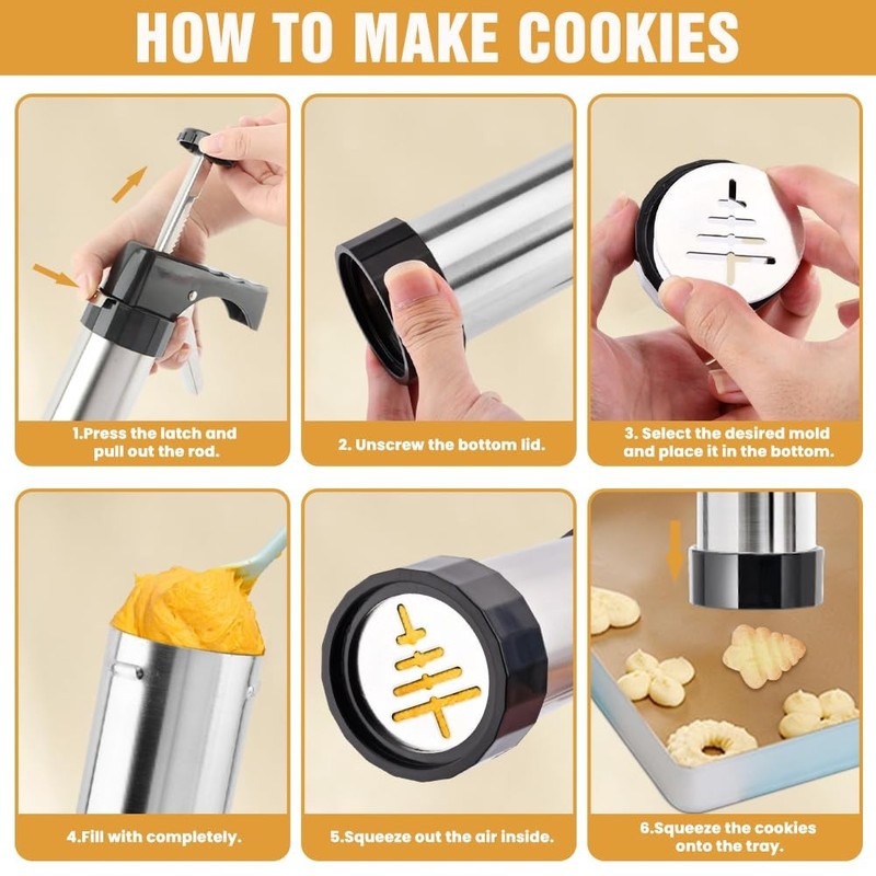 Stainless Steel Cookies Press, Cookie Press Gun Kit, Spritz Maker With 8 Piping gallery