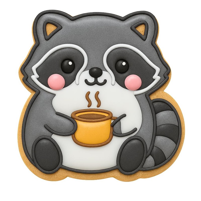 Kawaii Raccoon with Coffee Mug Cookie Cutter - 4x3.7" Fun Baking Design gallery
