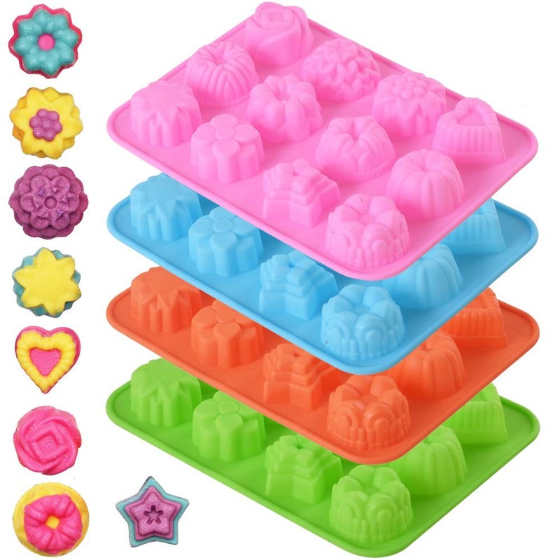 Flower Heart Shape Chocolate Silicone Mold 4 Packs 12 Cavity Candy Baking Mold F gallery