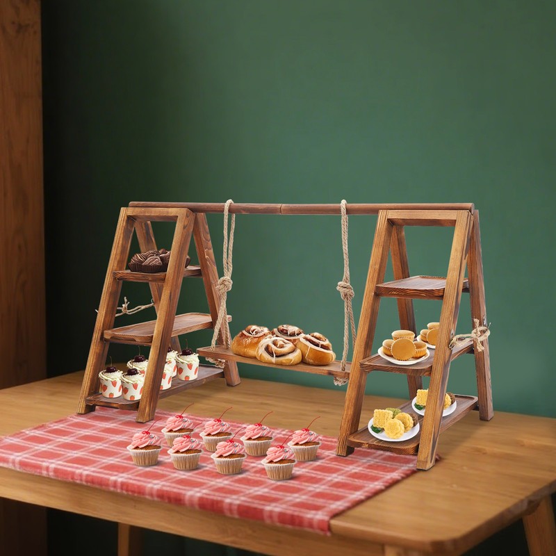 3-Tier Wooden Swing Cupcake with Serving, Dessert Stand with Adjustable Trays gallery