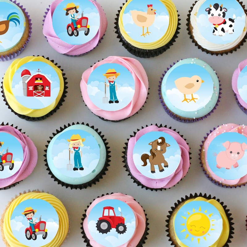 Farmyard Farm Animals Pre-cut Mini Edible Icing Cupcake or Cookie Toppers