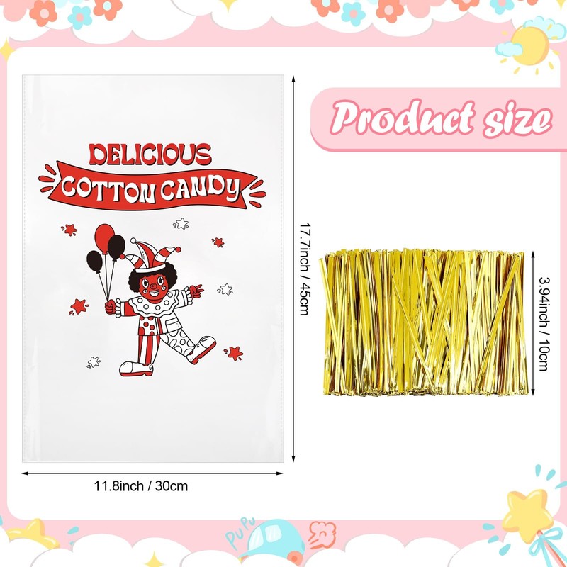 500-Count 17.7x11.8-inch Large Clear Cotton Candy Bags with Twist Ties Print gallery