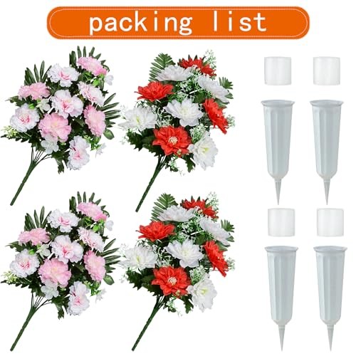 Artificial Cemetery Flowers, Spring Memorial Bouquet with Pink&red-9 Flowers gallery