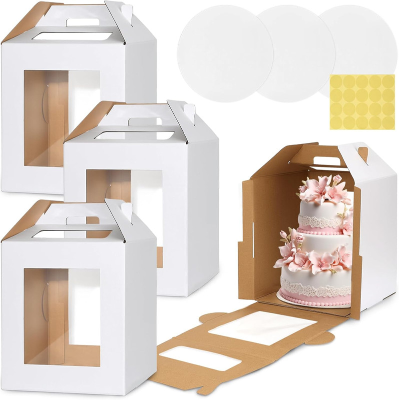 Tall Cake Box 12x12x14 Inch with Clear Windows and Handle for Tiered Cakes Cake