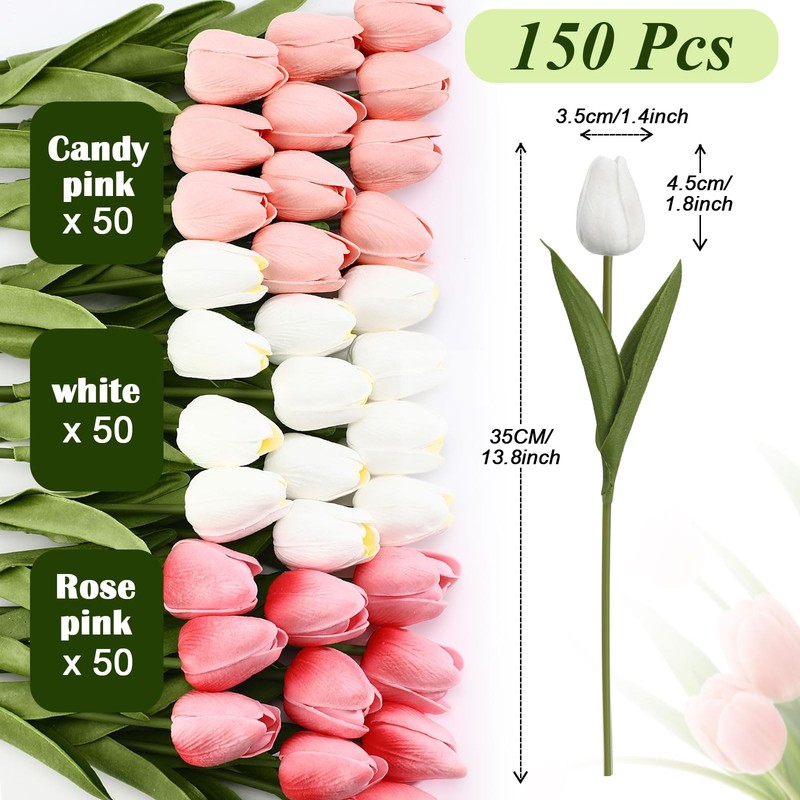 Janinka 150Pcs Artificial Tulip Flowers Fake Pu Tulips Faux Latex Bouquet gallery