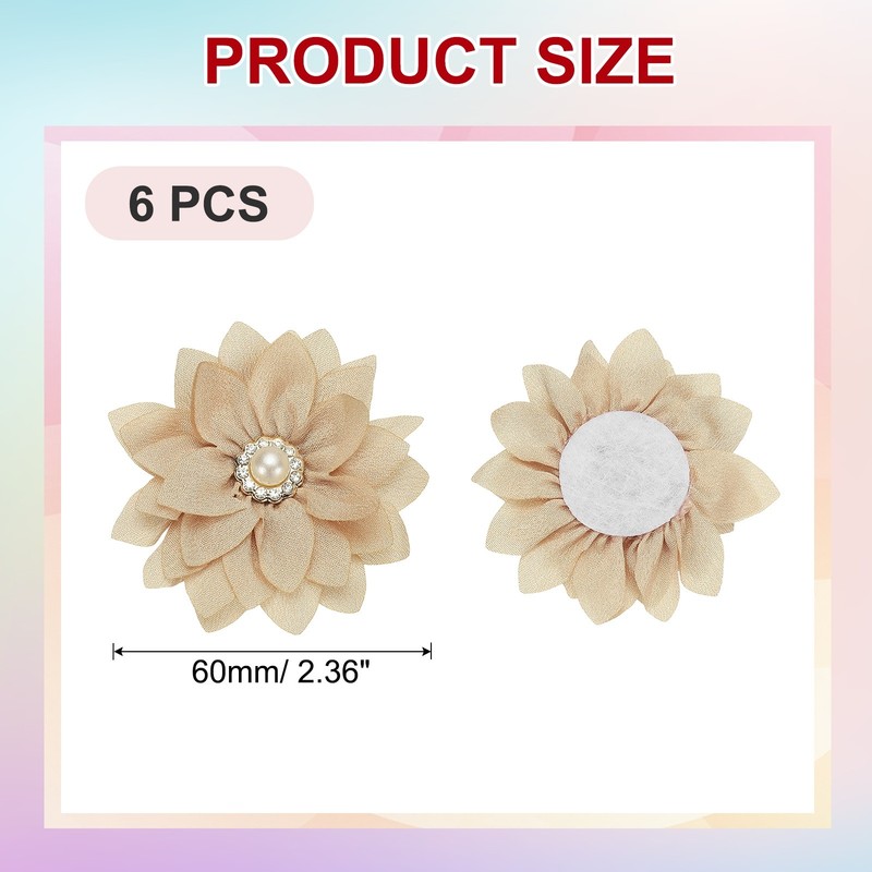 2.36 in Rhinestone Chiffon Flower, 6 Pcs Fabric Appliques, Beige gallery