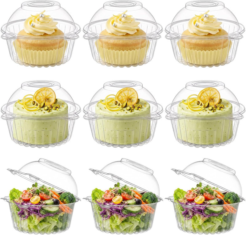 150 Pack Individual Cupcake Containers, Plastic Cupcake Holder with Lid, Single