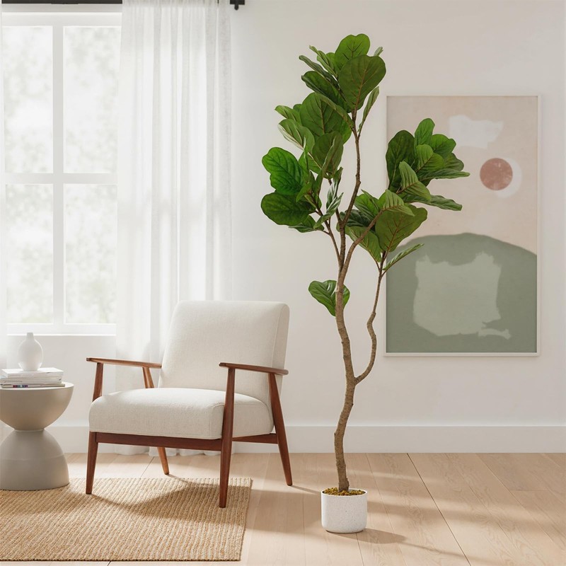 Garveehome 5Ft Artificial Fiddle Leaf Fig Tree In White Planter 61 Tall Fake