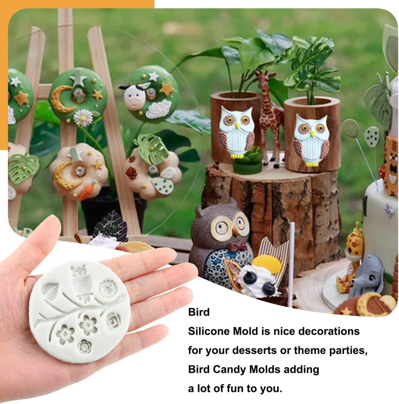 Silicone Molds Owls Tree Branch Fondant Mold Flower Leaves Silicone Molds for Ca gallery
