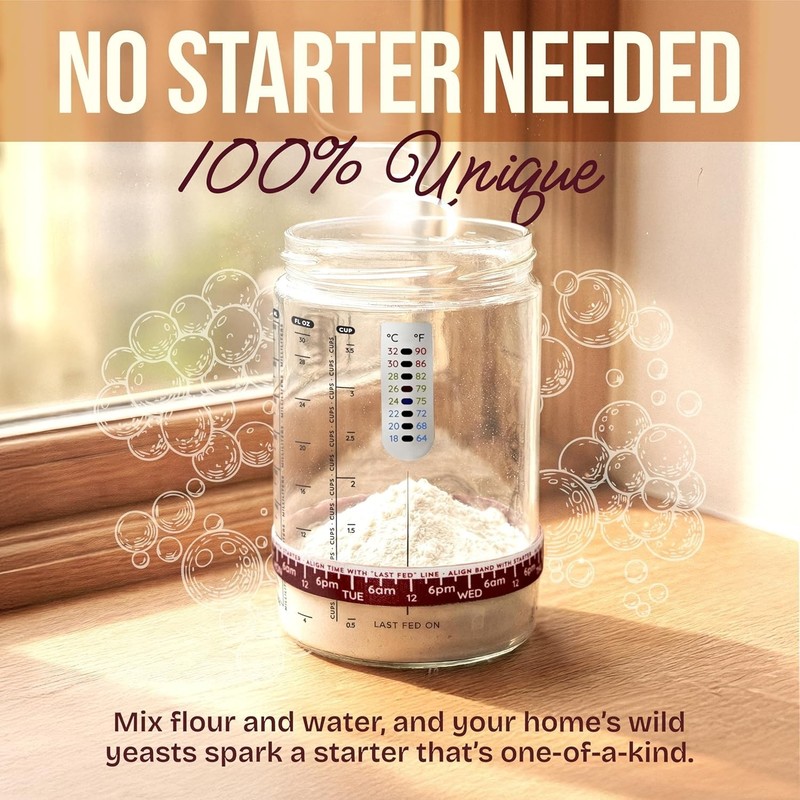 Sourdough Starter Jar, Beginner Sourdough Starter Kit, 34oz Wide Mouth Sour D... gallery