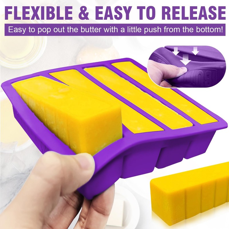 Silicone Butter Mold with Lid and Spatula Purple, NonStick Tray Fits Standard... gallery