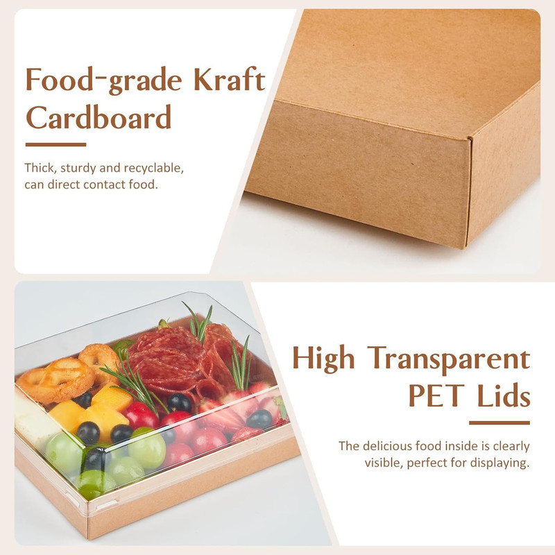 7X5 Inches Charcuterie Boxes with Clear Lids, 50 Pack Paper Bakery Boxes with Wi gallery