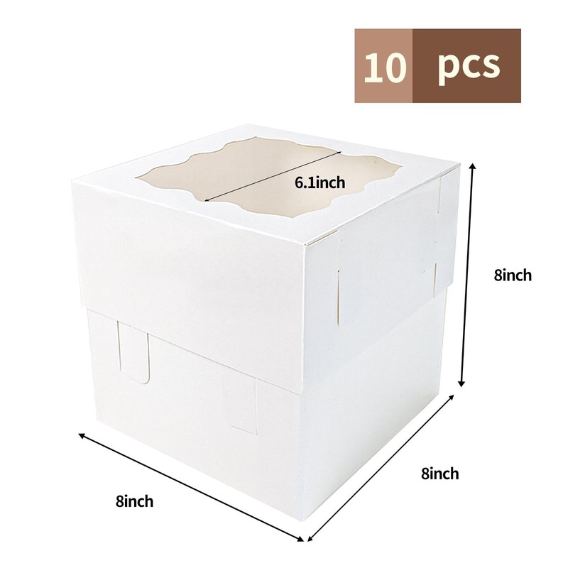 10pcs 8x8x8 Inches Cake Boxes with Window White Bakery Dessert Boxes Square C... gallery