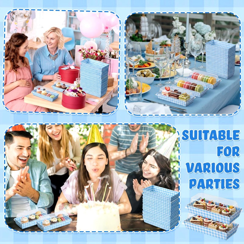 50 Pack Blue Plaid Cookie and Snack Boxes with Clear Lids Disposable Dessert ... gallery
