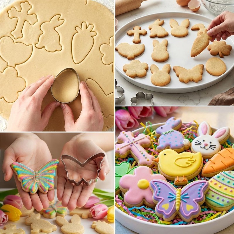 12 PCS Easter Cookie Cutter Set Bunny Egg Carrot Shapes Baking Mold Kit gallery