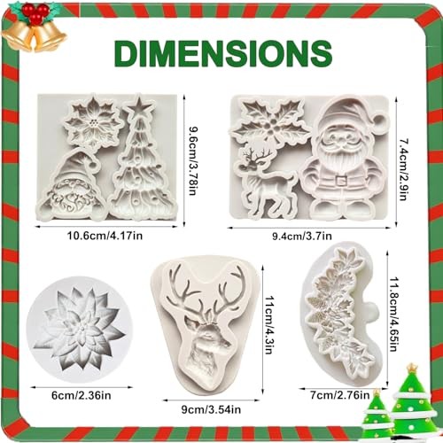 5 Pcs Christmas Silicone Molds, Christmas Tree Holly Leaf Santa Claus Reindeer gallery