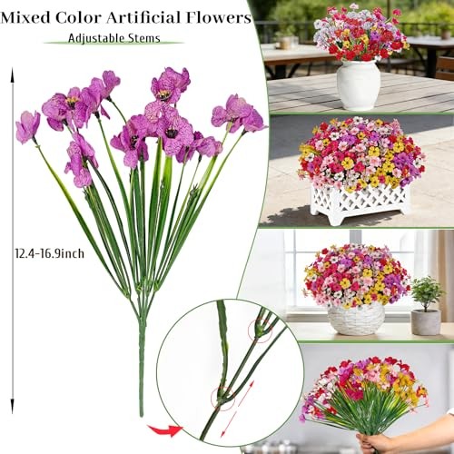 Artificial Flowers for Outdoors, 24 Bundles UV Resistant 24pcs Mix 6 Colors gallery