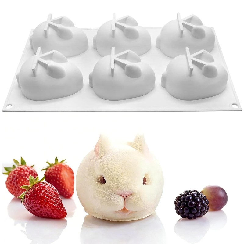 3D Easter Bunny Silicone Mold 6 Cavity Silicone Rabbit Mold Easter Rabbit Cho…