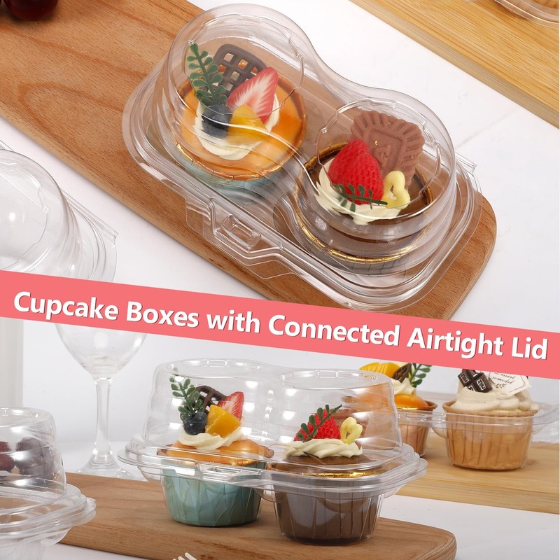 60 Pcs 2 Cavity Cupcake Boxes,Clear Plastic Cupcake Containers,2-Compartment ... gallery