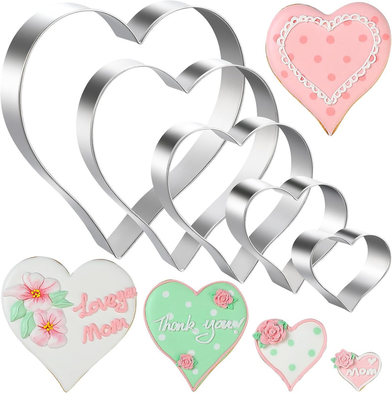 Stainless Steel Heart Cookie Cutters Set – 5-Piece Baking Tools for All Occasion