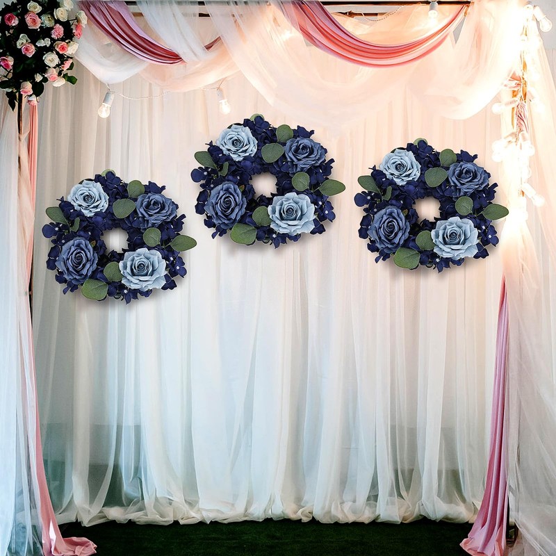 DIYDOFUN Artificial Flower Candle Rings - 6 Inch Inner Rose Floral Wreaths gallery