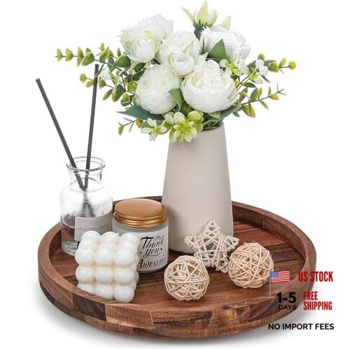 12'' Acacia Wood Lazy Susan Organizer Wooden Rotating Turntable Organizer