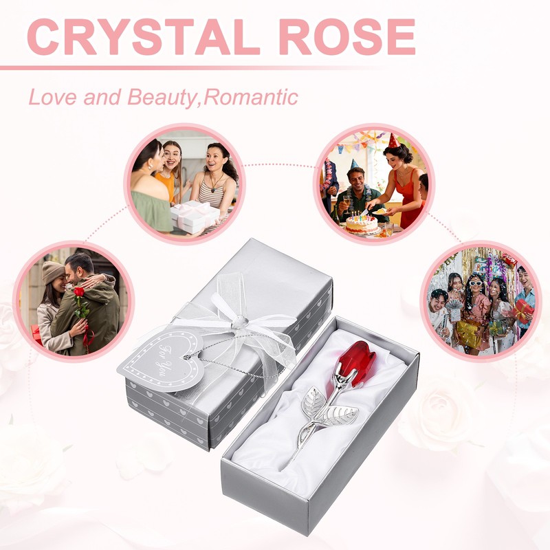 2 Pcs Mini Crystal Rose with Box, Romantic Crystal Rose, Red&Silver gallery