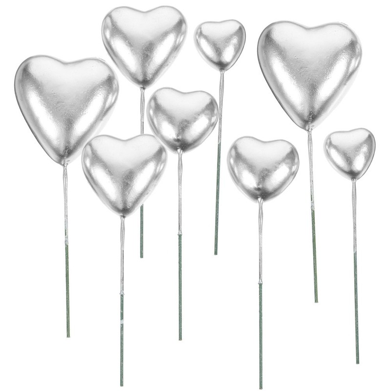 20 Pcs Party Heart Cake Toppers Foam Iron Wire Cupcake Insert Decorations