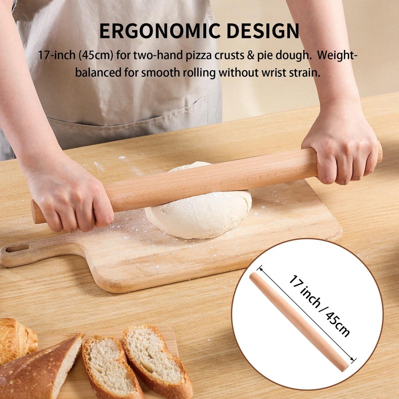 French Rolling Pin 18.92 Inch Wooden Dough Roller Fondant Pie Crust Pastry gallery