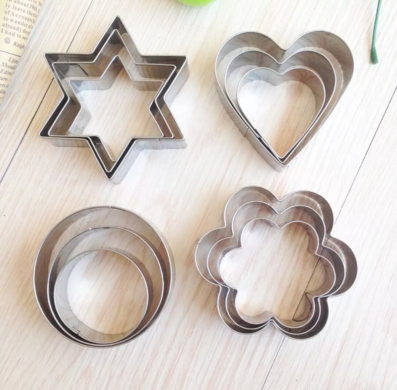 12 Pcs Heart Flower Round Star Fondant Cake Cookie Mold Cutter Cutting Tool New