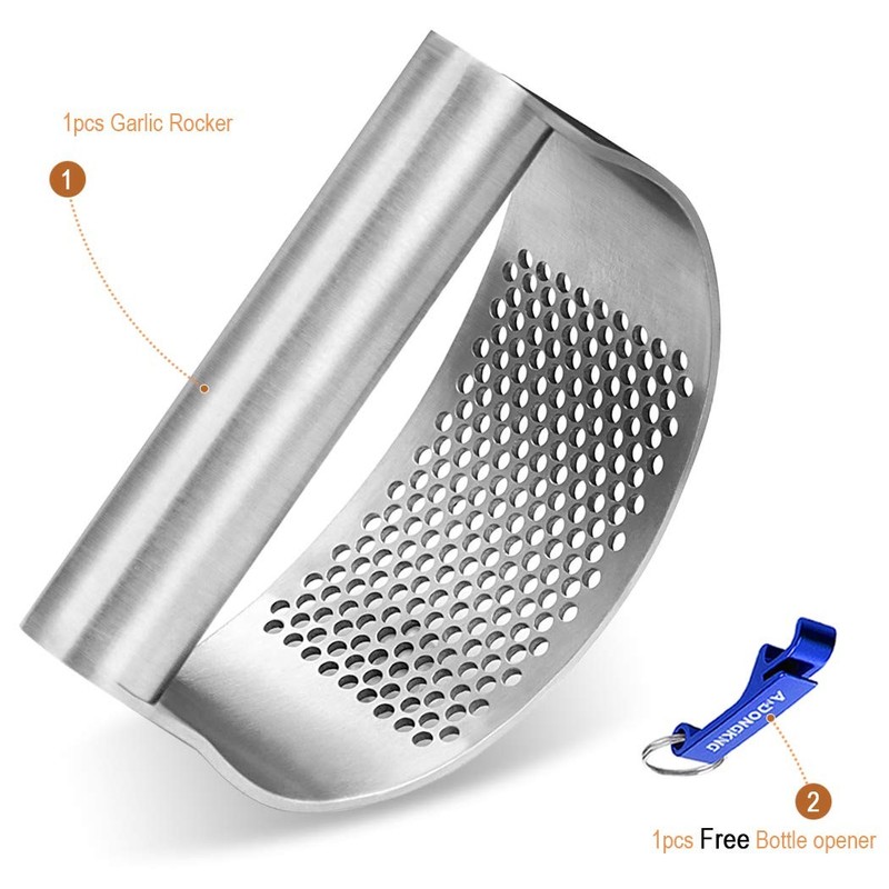 Garlic Press Rocker, Bottle Opener, Stainless Steel 4.3*2*2.7 inches, Silver gallery