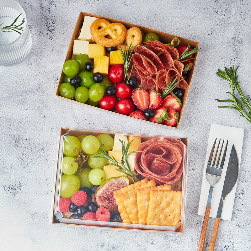 7X5 Inches Charcuterie Boxes with Clear Lids, 50 Pack Paper Bakery Boxes with Wi gallery
